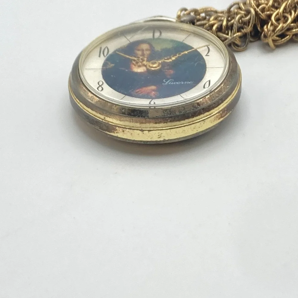 Vintage Lucerne Necklace Pendant Watch Mona Lisa Gold Tone Swiss Manual Wind Up